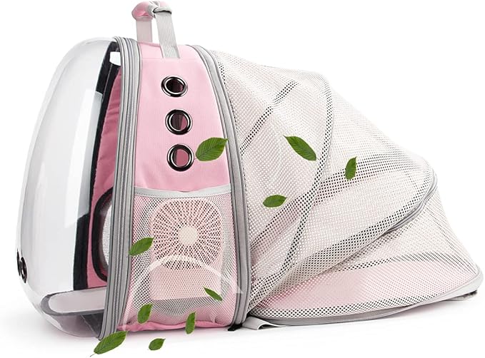 Expandable Bubble Cat Carrier Backpack — Airline Approved, Ventilated, Up to 14lbs (Pink)