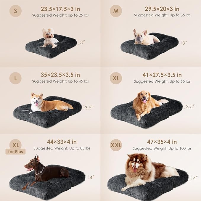 EHEYCIGA Fluffy Dog Crate Bed for Small Dogs, Plush Faux Fur Crate Pad, Calming Anti Anxiety Small Dog Bed, Washable Soft Warm Mat with Non-Slip Bottom, Dark Grey