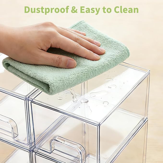 Baby Bottle Storage Organizer: Clear Stackable Storage Drawers, Acrylic Bottles Station Organizer Container for Countertop, Vanity, Bathroom, Cabinet Organization - 4 Pack