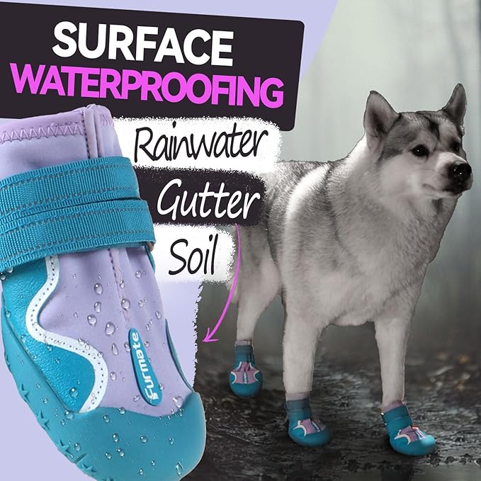 Dog Shoes for Large Small Medium Dogs,Dog Booties for Indoor Hardfloors Anti-Slip,Reflective Strip Waterproof Dog Boots & Paw Protectors for Outdoor Walking Hot Pavement,Winter Snow (Purple-8)