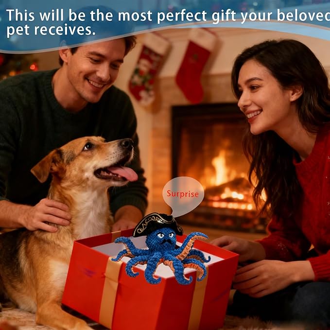 Octopus Dog Toy-Automatic Bouncing Ball, Moving Chew Toy with Bouncing Ball, Interactive Dog Toys for Small and Large Dogs, Automatic Moving Dog Ball Toys, Squeaky Tug of War Dog Toy to Keep Them Busy