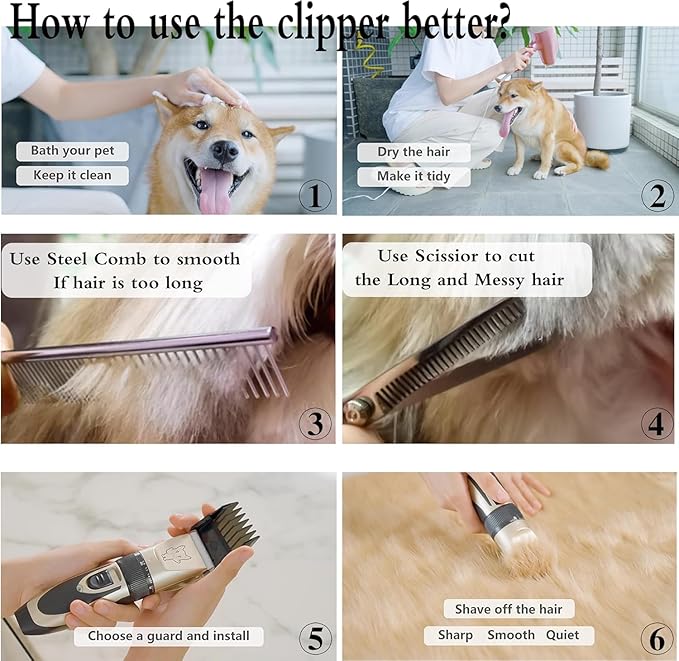 Highdas Dog Grooming Kit Clippers, Low Noise, Electric Quiet, Rechargeable, Cordless, Pet Hair Thick Coats Clippers Trimmers Set, Suitable for Dogs, Cats, and Other Pets(Red)