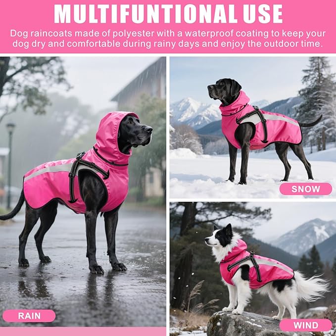Mosucoirl Dog Raincoat Waterproof Raincoats for Dog Reflective Dogs Rain Jackets with Hood Hoodie Pet Rain Poncho Coat for Small Medium Large Dogs Puppies S-XXL (Pink, M)