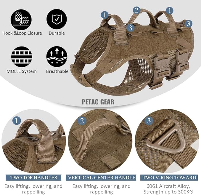 PETAC GEAR Tactical Dog Harness No Pull for Large Working Dogs Military Dogs Vest Police Service Training Dogs Molle Harnesses with Handle … …
