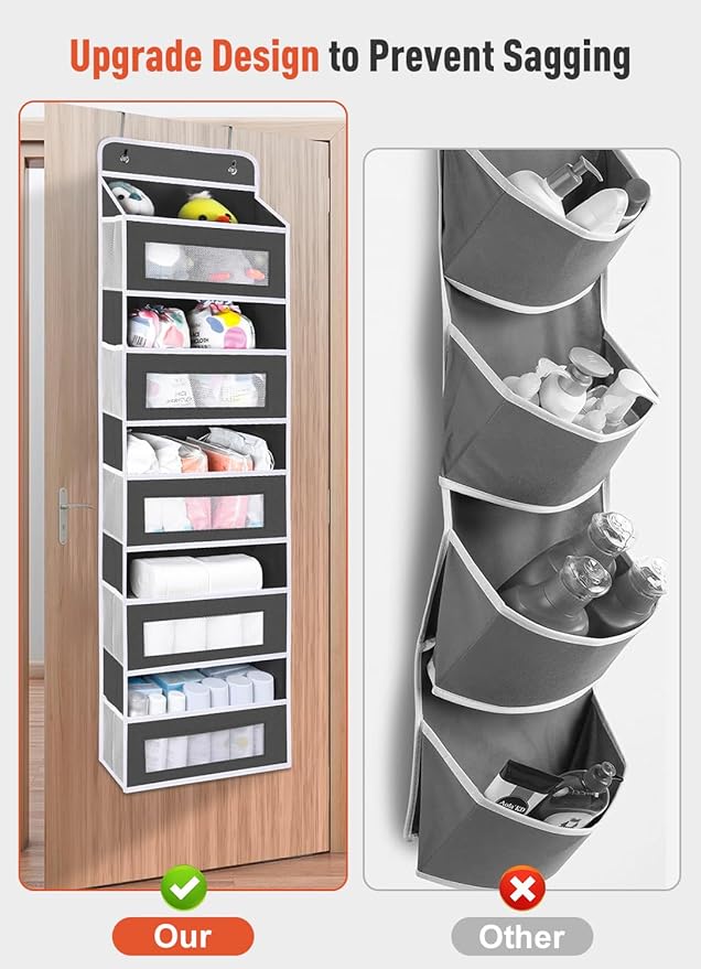 2 Pack Over The Door Organizer Storage, 5 Shelf Hanging Door with 5 Large Capacity Pockets, Anti Tilt 48 lb Load Behind Door Organizer for Bedroom, Bathroom, Pantry, Nursery