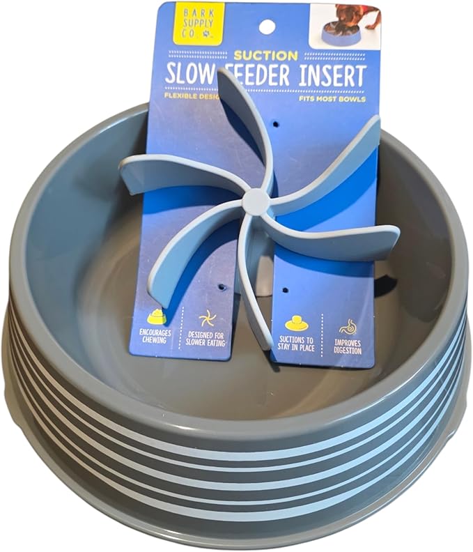 Slow Feeder Dog Bowl Set, Dog Feeding Bowl with Silicone Slow Feeder Insert, Helps Prevent Fast Eating and Improves Digestion (Gray)