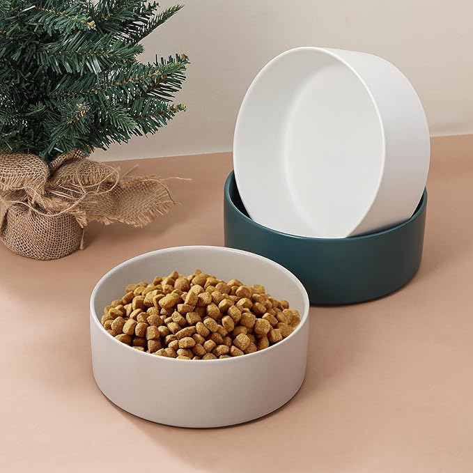 Ceramic Dog Bowl for Food and Water - Pet Feeder Bowl for Medium to Large Dogs - Heavy Ceramic Feeding Dish with Non Slip Base - Dishwasher & Microwave Safe - 8 Inch - 7.5 Cups - Green