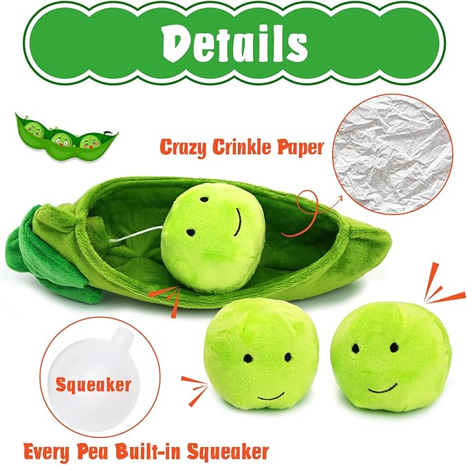 Hide and Seek Dog Toys, Interactive Squeaky Plush Puzzle Toy with Crinkle, Dog Enrichment Toys for Boredom & Stimulation, for Small Medium Dogs, Non-Aggressive Chewers(Pea Balls, Pack of 3)