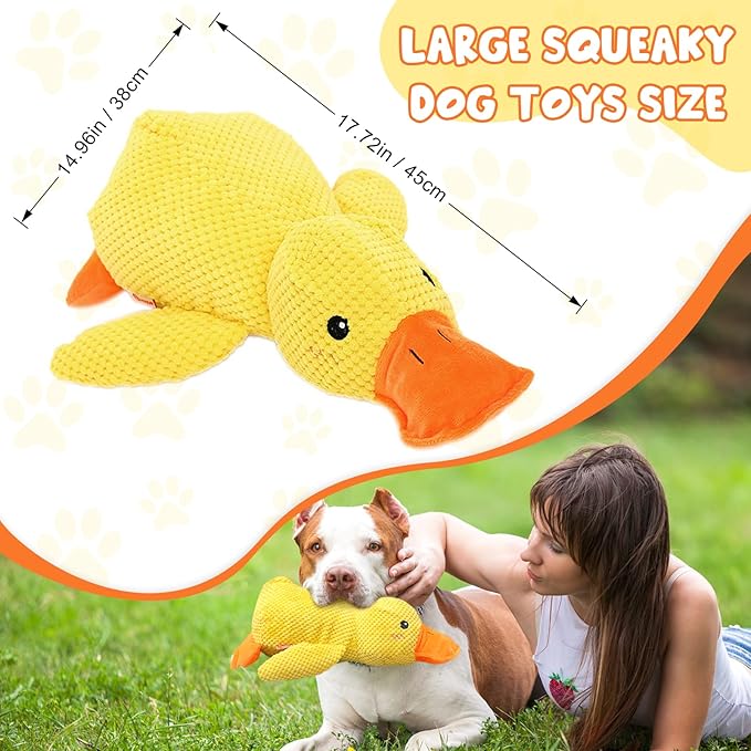 Mellow Calming Duck Dog Toy, 2026 Upgrade Calming Duck Toy for Dog, Interactive Toy with Quack Sound, Soft Plush Stuffed Calming Duck Pillow for Puppy Keep Busy (Green+Pink)
