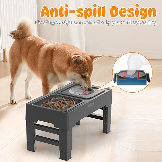 URPOWER 2-in-1 Elevated Slow Feeder Dog Bowls with No Spill Water Bowl & 2 Story Cat Bed for Indoor Cats