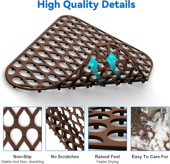 TOOVEM 13.6"x11.6" Kitchen Sink Protector - Large Silicone Mat Grid for Bottom of Farmhouse Sink - Heat Resistant - Coffee - 1 Pack