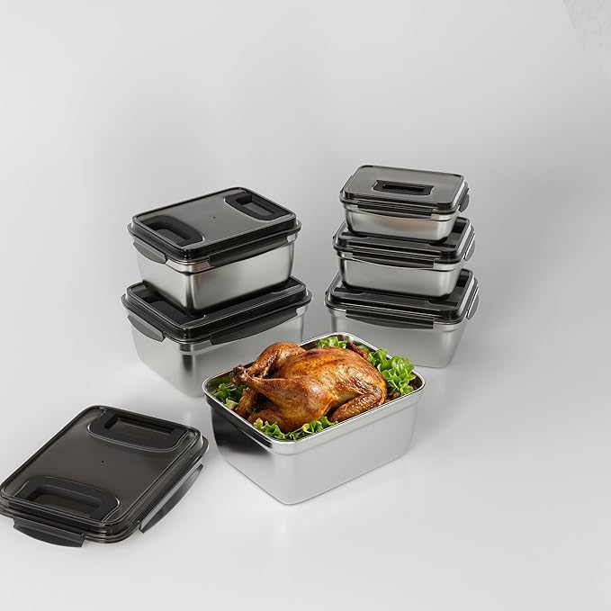 food prep stainless steel containers, turkey container, freezer safe, oven safe, suitable for open flame and induction stove, ideal for pickling kimchi (3.8L+7.5L+12L)