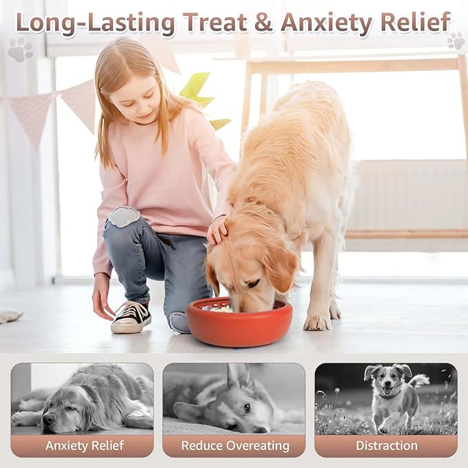 Dog Lick Bowl, ZOURYNUA Non-Slip Slow Feeder Dog Bowls, Enrichment Licking Mat for Distraction, Anxiety Relief Treat Dispenser Freezer, BPA Free Silicone & Dishwasher Safe (Orange, Large)