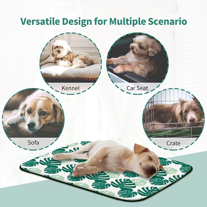 NWK Pack of 4 Pet Cooling Mat -Q-Max>0.345 Ice Silk Cooling Mat for Dogs & Cats Portable & Washable Pet Cooling Blanket, Car Seats, Beds for Summer (4pcs, Green Leaf, 27'' X 20'' X 0.3'')