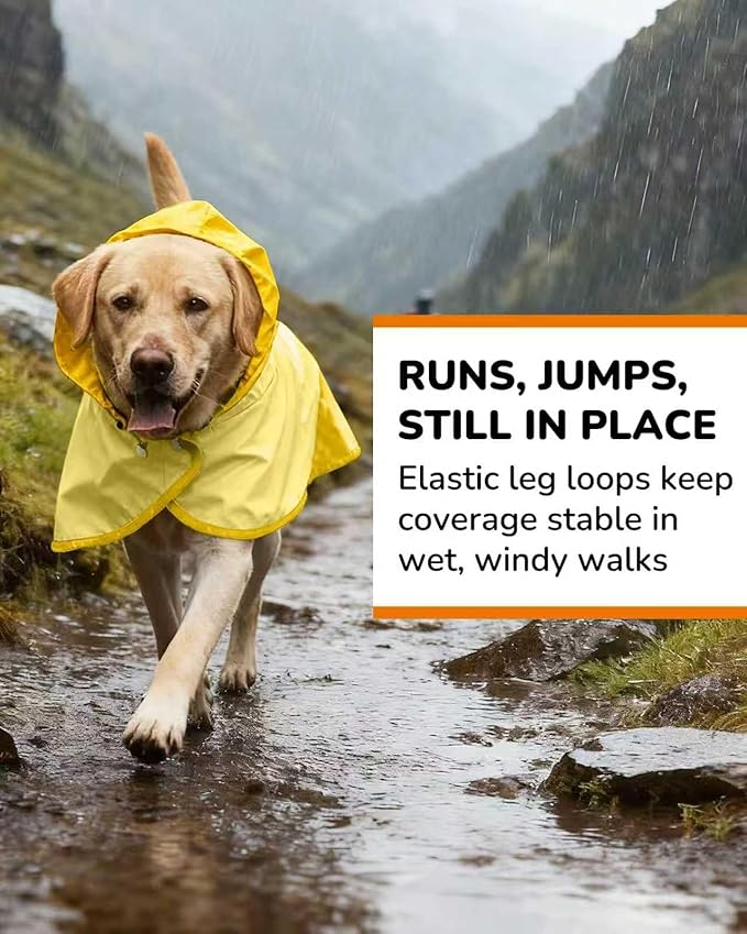 Dog Raincoat, Waterproof Dog Rain Jacket with Hood, Rain Coat for Small Dogs with Leash Hole, Raincoat Extended Dog Poncho Coverage to The Leg, Easy On/Off Rainwear Yellow, S