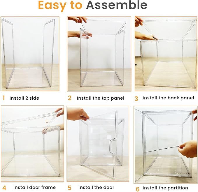 XXX-Large Clear Stackable Acrylic Display With Lid & Magnetic Door - 2-Tier Adjustable Shoe Box Case 11.8'' X 9.8'' X 15.7''Organizer For Boot, Sneakers, Collectibles, Figures, Purses | 3-Pack