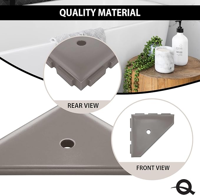 Questech 8" Corner Shower Shelf - Lugged for New Construction, Shower Organizer for Tiled Walls, Corner Caddy Soap Dish Bathroom Storage, Geo Lugged, Brushed Nickel Finish