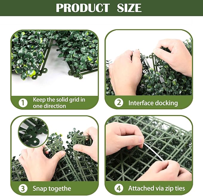 6PCS 20"x 20" Artificial Boxwood Wall Panels, UV-Anti Grass Wall Hedge Plant Panels for Indoor Outdoor Green Wall Decor Ivy Fence Covering Privacy