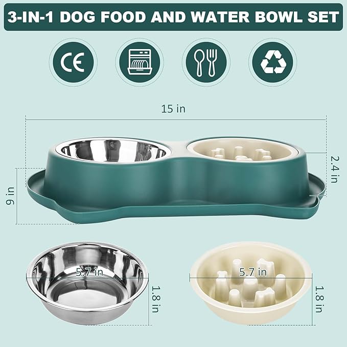 Dog Slow Feeder Dog Water and Food Bowls Stainless Steel Bowls Non Slip Anti Skid Pet Puppys and Kitties Dishes for Small Medium