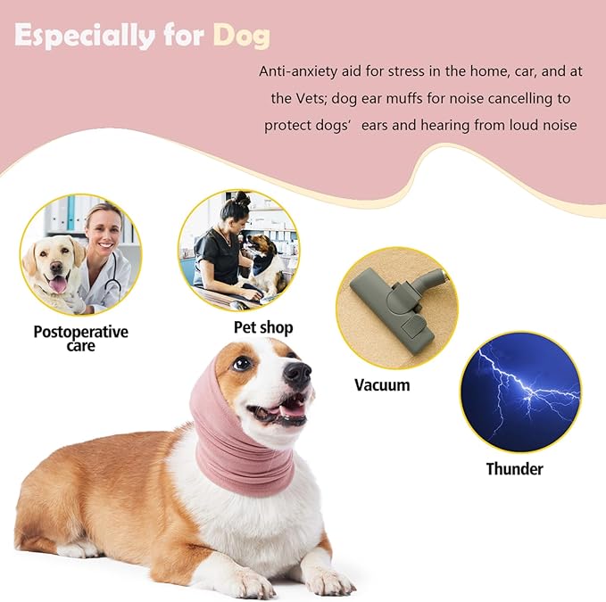 Dog Calming Hoodie Head Wrap,No Shake Anxiety Relief Quiet Thunder Vest for Dogs,Ear Protection Head Muffs for Grooming,Pet Covers for Fireworks,Vet Visits,Bathing,Pink,S