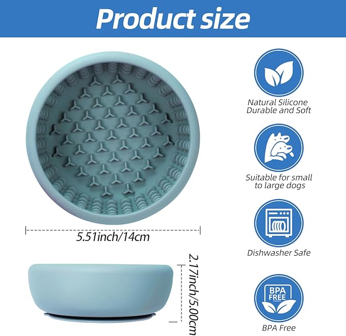 Dog Lick Bowl,Silicone Slow Feeder Bowls for Dogs and Cats - Wet Food, Suction Cups, Non-Slip Design (Blue, Small)