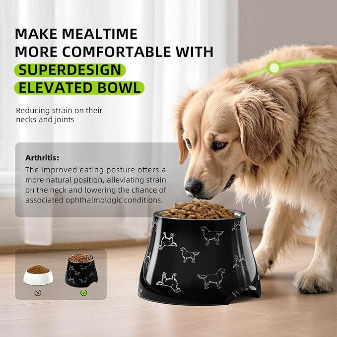 Elevated Dog Bowls with Stainless Steel Bowl, Prevention of Vertebrae Disease Dog Food Bowl, Non-Slip and High Capacity Pet Bowls M/2 Cup Black