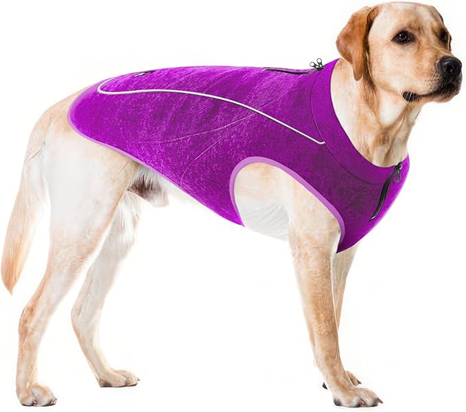 Insulated Fleece Sweater for Dogs | Lightweight Warm Dog Vest | Zipper Port for Harness | Cold Weather Winter Jacket | Rain Snow Repellant Coat | Adjustable for Small Medium Large Girl Dogs (Purple/L)
