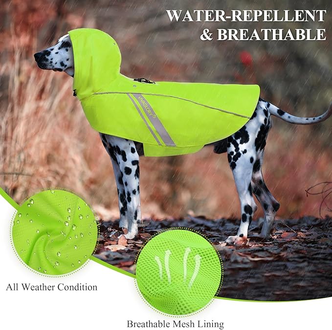 VIVAGLORY Wetoff Dog Raincoat, Rain Coat for Dog All Seasons Adventure, Rain Jacket with Harness Hole & Hood, Reflective Lightweight Waterproof for Doggy & Puppy, XS, Bright Yellow