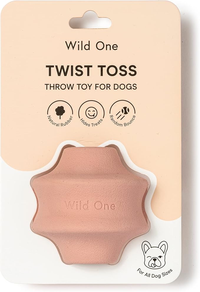Wild One Twist Toss Dog Toy 100% Natural Rubber, Fun to Chew, Durable for Average Chewers, Fetch Toy, Treat Dispensing Pink