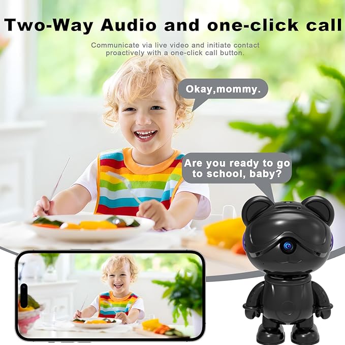 Cute Bear 2K Home Security Camera – Motion Monitor, Baby Cry Detection,Privacy Mode,5G Dual-Band,Pan & Tilt,Night Vision,24/7 Recording,2-Way Audio,Compatible with Alexa & Google Assistant