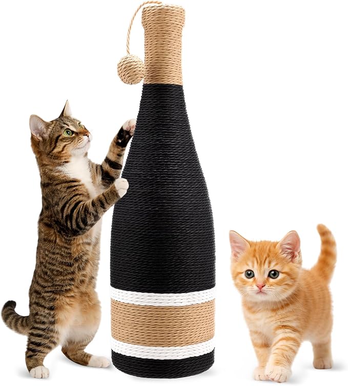 Shappy Cat Scratching Post 24 Inches Red Wine Bottle Simple Design Premium Cat Scratching Board with Hanging Sisal Ball Fiber Kitten Scratcher Suction Cup Base for Pet Toys Indoor Small Medium Kitten
