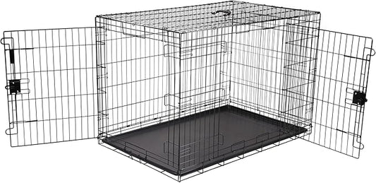 Amazon Basics Durable, Foldable Metal Wire Dog Crate with Tray, Double Door, 48 x 30 x 32.5 in, Black