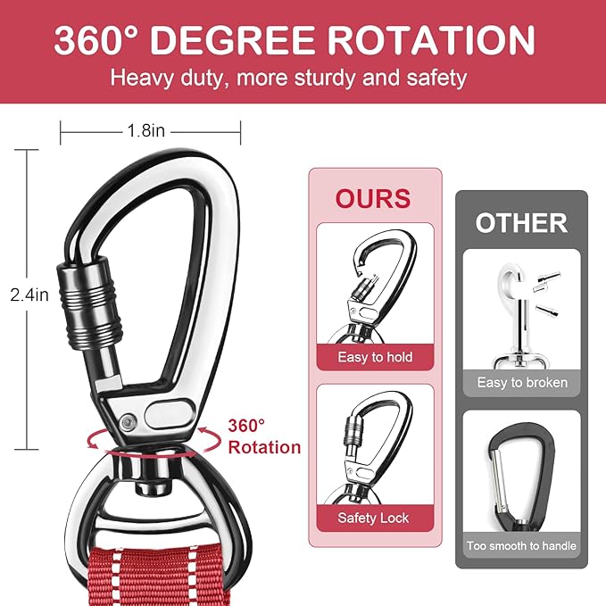 Tactical Dog Leash Heavy Duty, 4-6FT Shock Absorbing Bungee Dog Leash, Reflective Military Strong No Pull Dog Leash with 2 Padded Handle and Car Seatbelt for Medium Large Dogs, Red