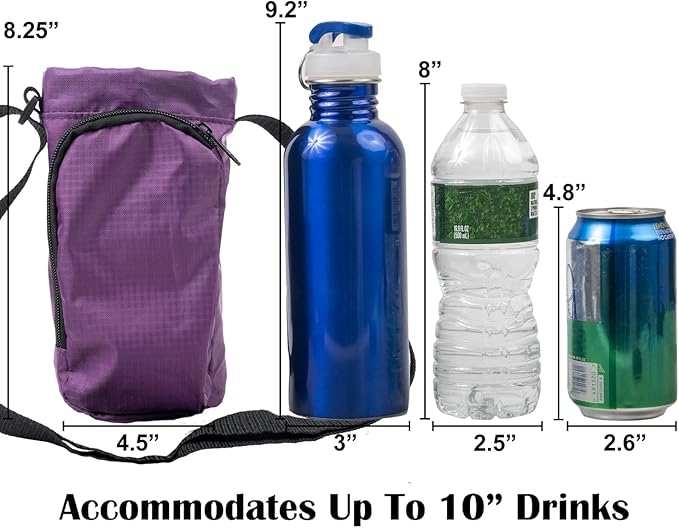 Trail maker Water Bottle Carrier Bag with Strap, Phone Pocket for Walking, Runs, Bike, Stainless Steel, Glass, Plastic
