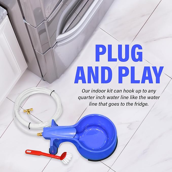 Easy-Clean Auto-Fill Water Bowl with Indoor Installation Kit and 25 foot of Poly-tubing,Blue