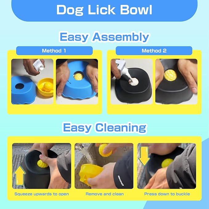 Slow Feeder Dog Bowls Interactive Dog Licking Toy & Lick Bowl for Dogs, Large Capacity Non-Slip Dog Lick Bowl for All Dogs (Blue&Blue)