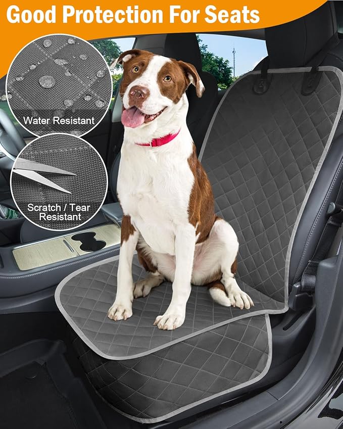 Dog Car Seat Covers Waterproof, Scratch-Proof Pet Front Cover for Cars, Nonslip Pet Passenger Seat Cover Protector, Universal Fit for Cars Trucks SUVs, Medium, Grey