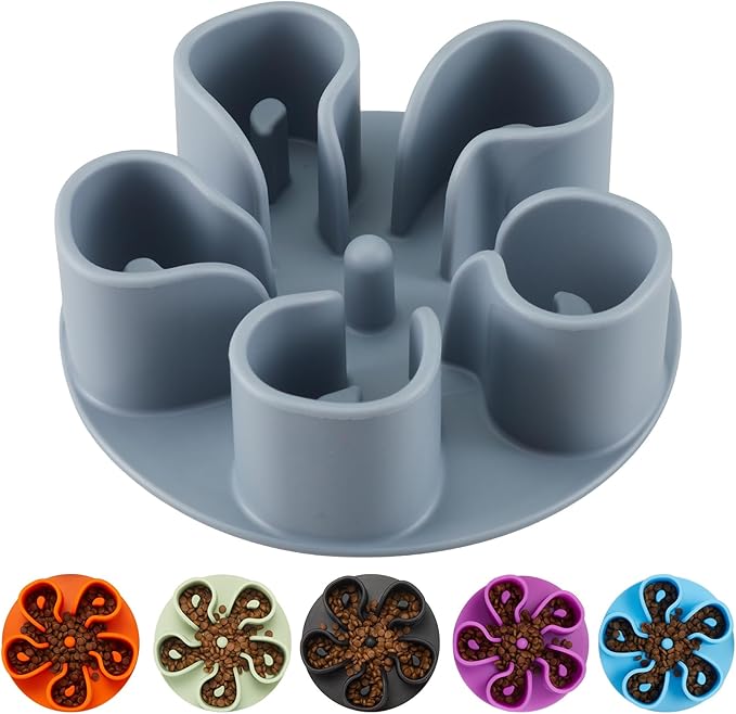 Slow Feeder Dog Bowls Insert, Bestalk Soft Silicone Slow Eating Dog Bowl Insert with Suction Cups for Small, Medium and Large Dogs(Grey S)