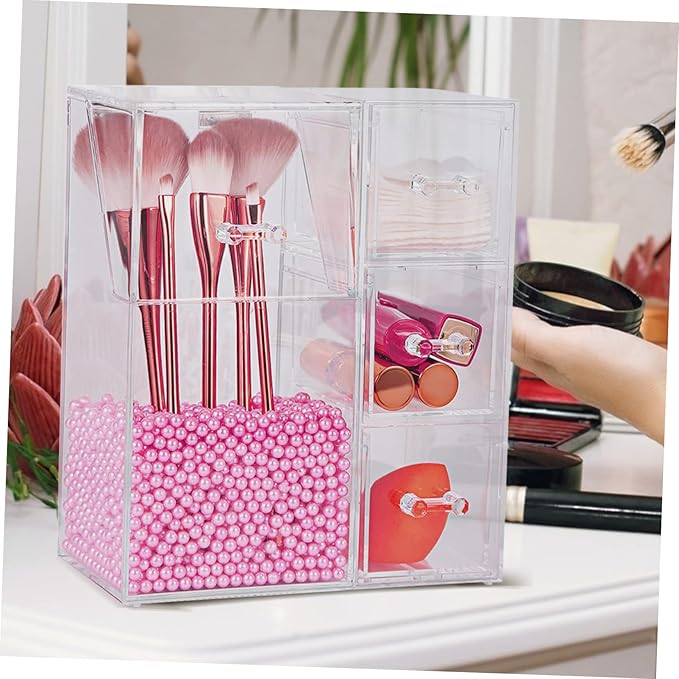 Acrylic Cosmetic Brush Holder Lid Multifunctional Makeup Organizer for Dressing Table Dustproof Storage Case for Makeup Brushes and Jewelry