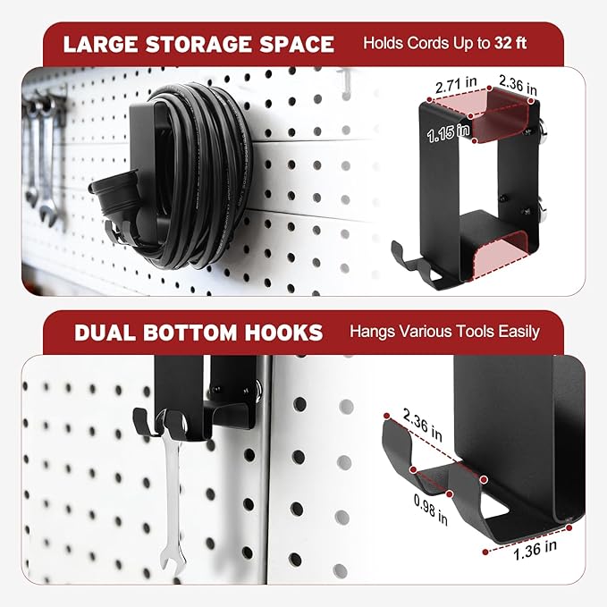 All Metal Magnetic Extension Cord Holder Organizer-Holds up to 32 ft Cord, Coinicxcel Heavy-Duty Extension Cable Hanger with 4 Strong Magnets & Integrated Hooks for Garage Organization and Storage