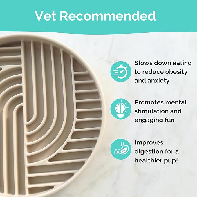 Beige Silicone Slow Feeder Bowl for Dogs, Cats and Pets by Stella and Bear Co.