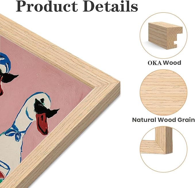 XJYISUO Framed Wall Art Duck Wall Decor Animal Canvas Art Wine Party Pictures Retro Paintings Funny Artwork For Kitchen Dining Room Bar