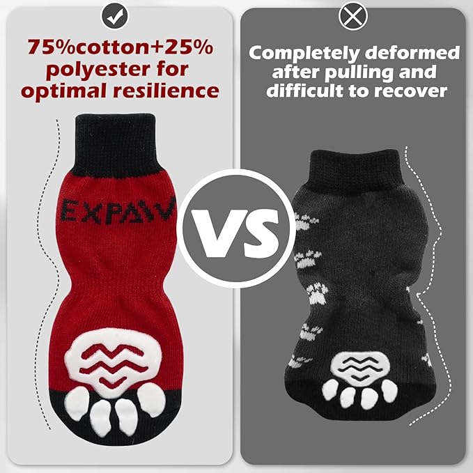 EXPAWLORER Anti-Slip Dog Socks-Double Sides Grips Traction Control on Hardwood Floor,Dog Shoes for Hot/Cold Pavement,Best Paw Protector,Prevents Licking,for Puppy Small Medium Large Senior Dogs