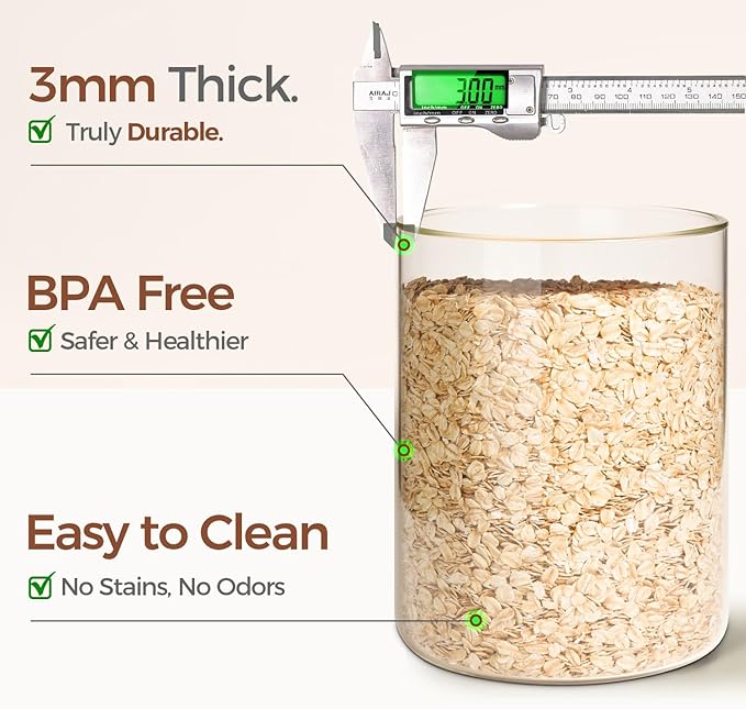 ComSaf Glass Food Storage Containers with Bamboo Lid (4.2Qt/1.5Qt), Glass Jar with Airtight Lid Clear Glass Food Canister Set of 2 for Dry food like Rice, Sugar, Flour, Pasta, Cereal, Beans, Nuts
