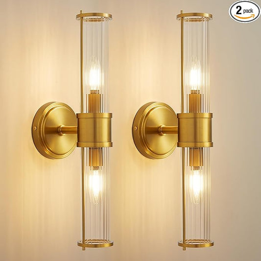 Gold Wall Sconces Set of Two - Modern Bathroom Sconce Indoor Industrial Wall Sconce Vanity Light Wall Light Up and Down Wall Mount Lamp for Bathroom Bedroom (Without Bulb)