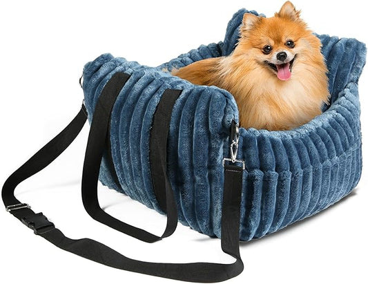 Dog Car Booster Seat, for Small Dogs Under 30 lbs, Detachable Washable Travel Bed with Storage Pockets and Safety Belt (SOMKY Blue, Medium)