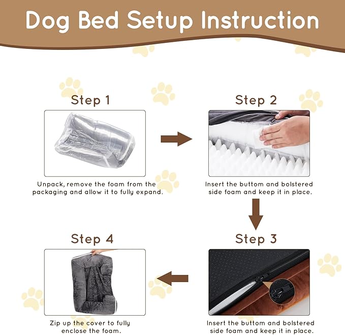FluffyDream 35 inch Memory Egg-Crate Foam Dog Bed, Orthopedic Pet Couch Bed with Washable Removable Cover, Brown