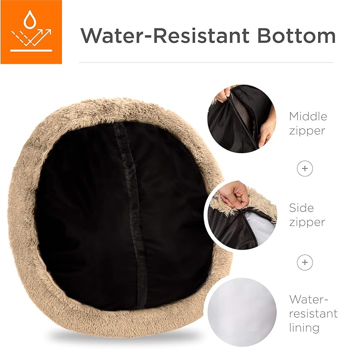 Best Choice Products 45in Dog Bed Self-Warming Plush Shag Fur Donut Calming Pet Bed Cuddler w/Water-Resistant Lining, Raised Rim - Brown