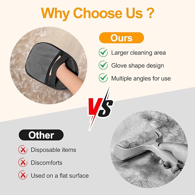 Pet Hair Removal Gloves - Electrostatic Pet Hair Removal Grooming Gloves,Reusable Cat & Dog Hair Remover for Couch, Furniture, Carpet, Curtain, Pet Grooming Mitt (1 PCS) Grey