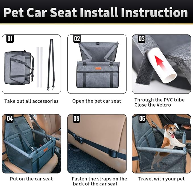 SWIHELP Dog Car Seat Puppy Portable Pet Booster Car Seat with Clip-On Safety Leash and PVC Fram, Anti-Collapse,Perfect for Small Pets